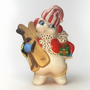 Vintage Handpainted Ceramic Snowman Skis Large 13" MCM Christmas Decor Latern